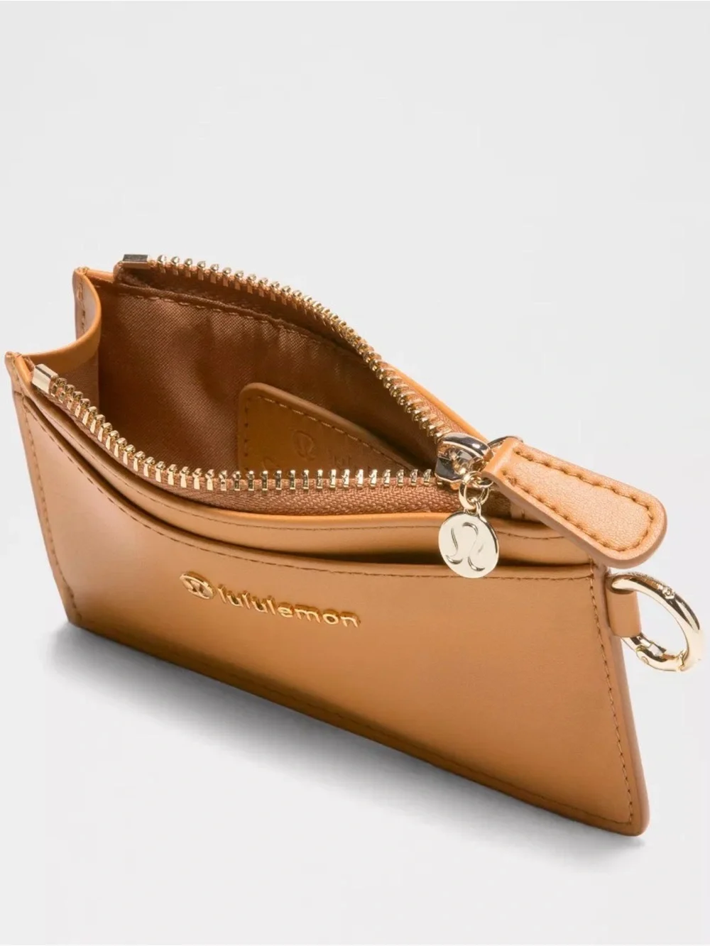 🆕 LULULEMON Cactus Leather Alternative Card Case Chestnut Brown/Gold NWT